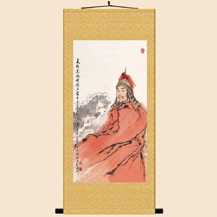 戚继光人物画像  明朝名将民族英雄装饰画 复古绢布卷轴挂画定制