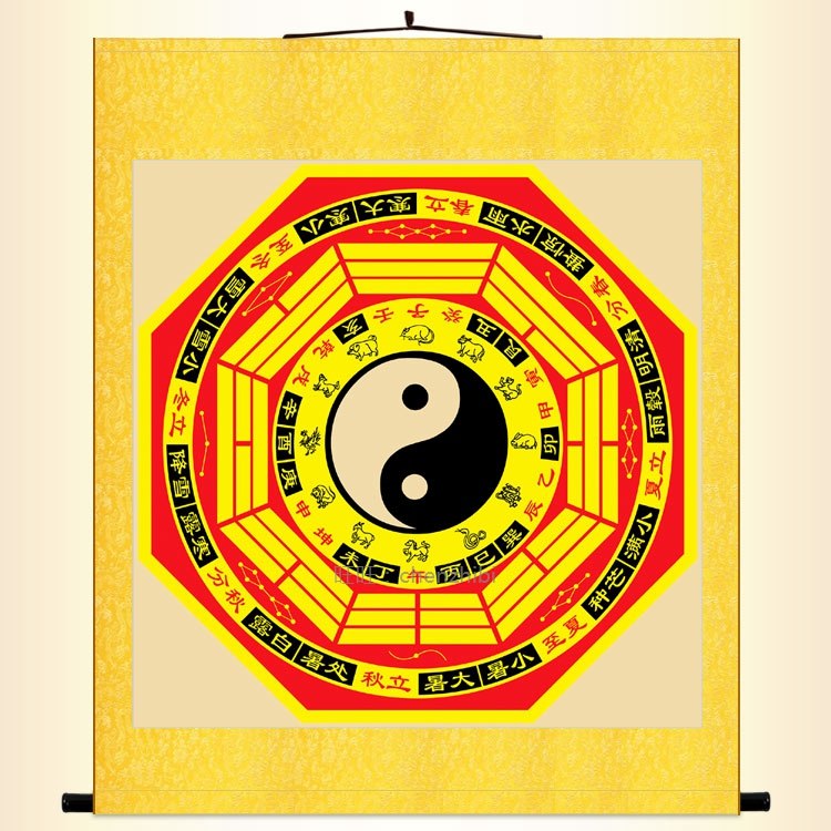 太极八卦二十四节气图画像挂画 道场道家装饰画丝绸画卷轴画 定制
