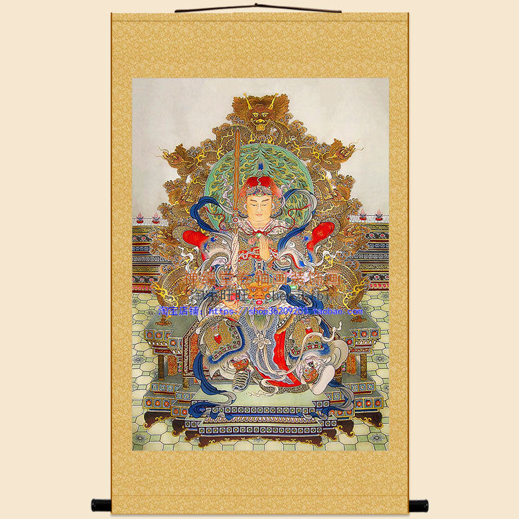 韦陀菩萨楼至佛画像 韦驮护法天尊佛像画 佛堂佛龛绢布卷轴挂画