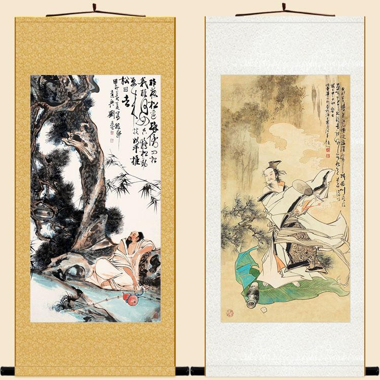 李白醉酒图画像 辛弃疾酒文化中式卷轴挂画 书房酒楼饭店装饰字画