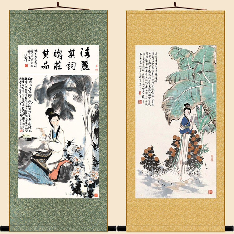 李清照人物画像 易安居士卷轴挂画 古代才女中式书房装饰画可定制