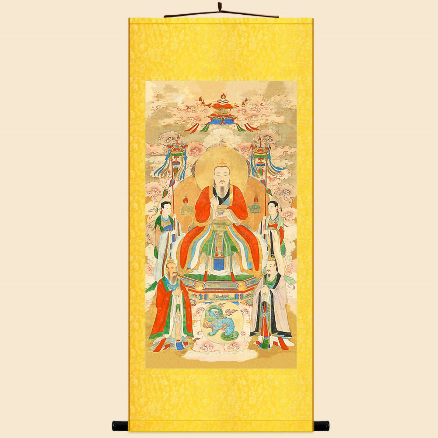 明清古画版 太乙救苦天尊水陆画神仙神像画 绢布卷轴挂画来图定制