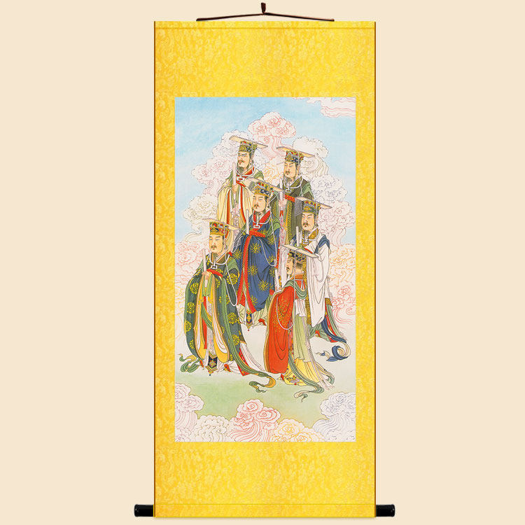 明清复古版水陆画 五方天帝五方帝神像画 绢布材质卷轴挂画丝绸画