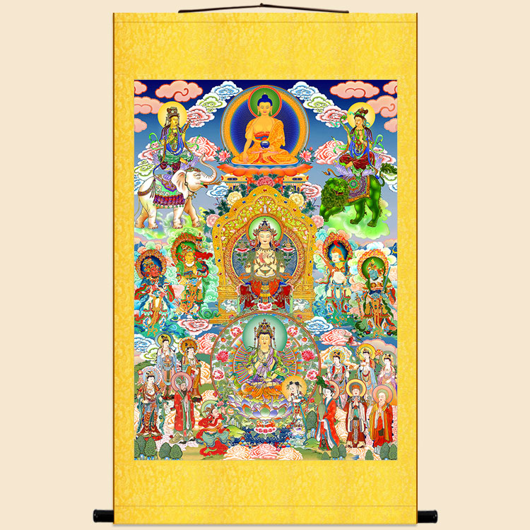 佛心坛城唐卡画像众佛图卷轴挂画