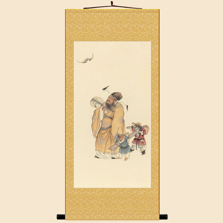 钟馗迎福出巡图 中式复古神像画 装饰画 绢布卷轴挂画可来图定制