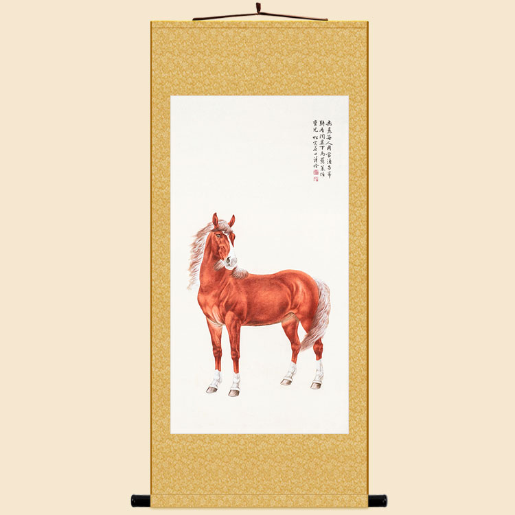 赤兔马画像 动物画 绢布卷轴挂画 书房客厅装饰字画来图定制订做图片