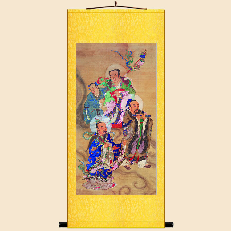 三茅真君国画卷轴复古神仙神像画 水陆画风格浙江绢布挂画定制丝