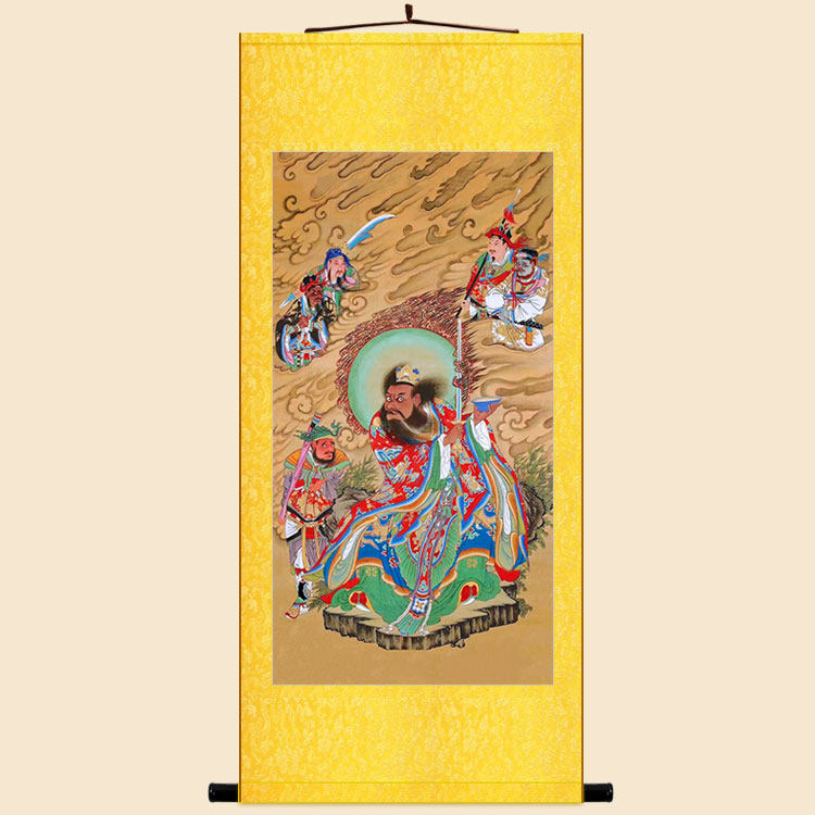 张天师四大元帅神像画 祖天师绢布卷轴挂画 人物装饰画丝绸画定制