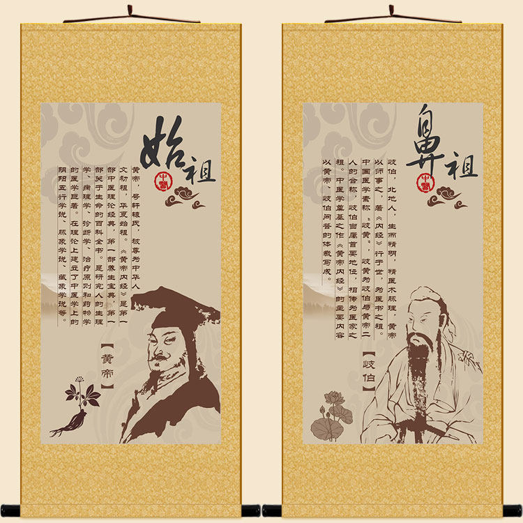 黄帝岐伯人物画像 岐黄之术古代名医卷轴挂画 中医院挂图装饰字画