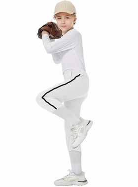 美版DEVOROPA儿童棒球裤垒球裤子收口七分裤九分裤白色灰色黑色