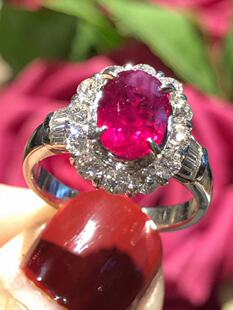 美国GIA鉴定2克拉缅甸红宝铂金钻石戒指新196 加菲猫珠宝