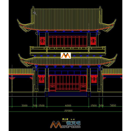 H173古建筑大观楼江南二层重檐歇山顶卷棚屋顶阁楼阁建筑CAD图纸