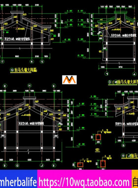 L1353现代徽派马头墙施工图徽派钢筋混凝土马头墙详图节点图CAD图