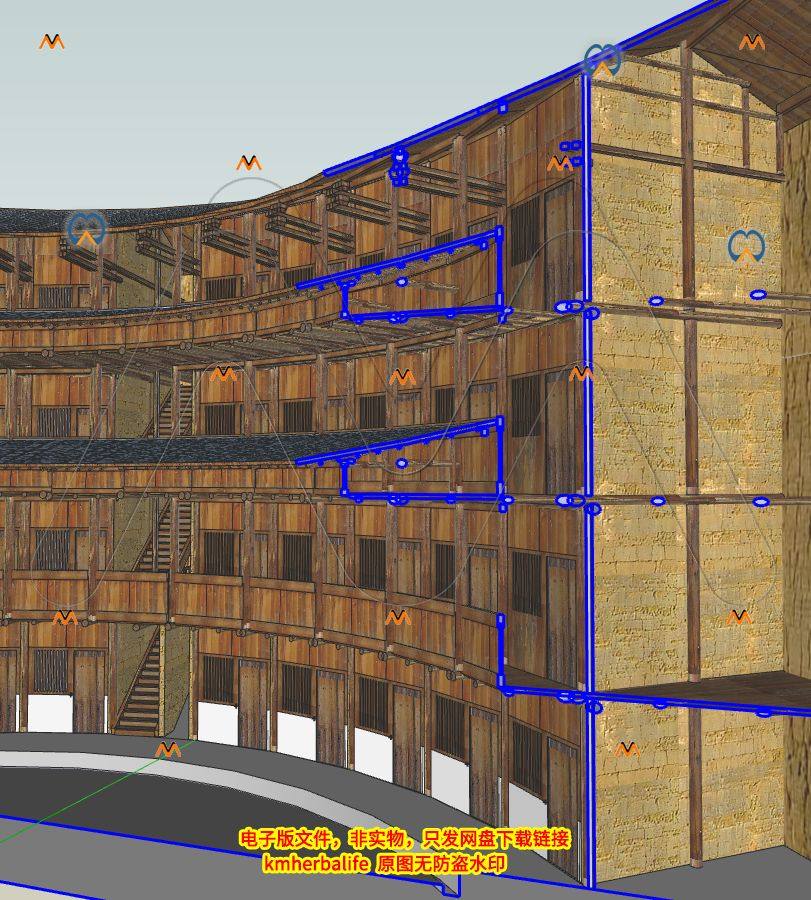 su福建圆形环形土楼传统民居土木结构土楼构造分解学习研究su模型