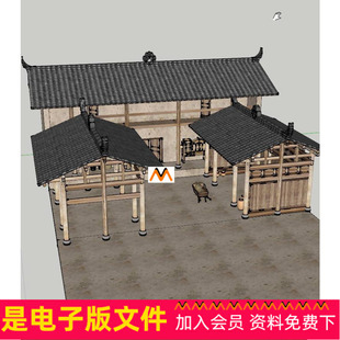 X339西南地区四川传统民居穿斗式抬梁台木结构房屋屋架构造SU模型
