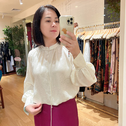 2026春季新款立领提花桑蚕丝花萝新中式国风衬衫女长袖可打底上衣