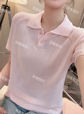 【蜜桃气泡水】韩版纯色POLO衫蜜桃气泡粉天丝亚麻针织短袖2913