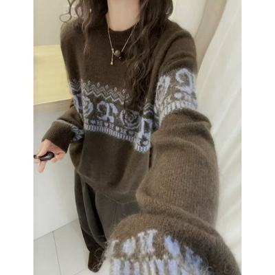 【费尔岛图腾】别致减龄费尔岛图腾毛衣秋冬时尚宽松针织衫2709