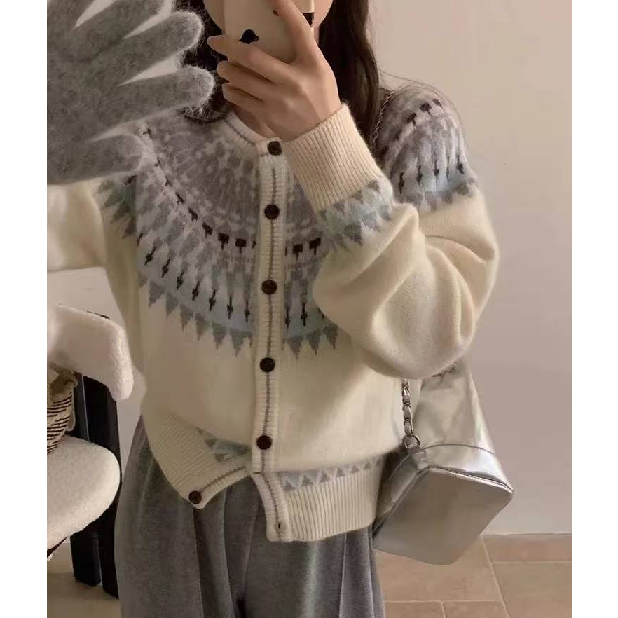 【复古费尔岛】春季新款费尔岛波浪撞色提花针织开衫上衣1216,女装/女士精品,短外套,淘宝优惠券,粉丝福利购,淘宝优惠卷