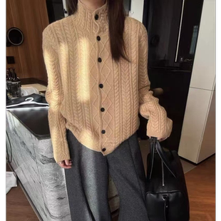 麻花立领针织开衫 复古老钱风 女慵懒风毛衣外套262 夏威夷海滩