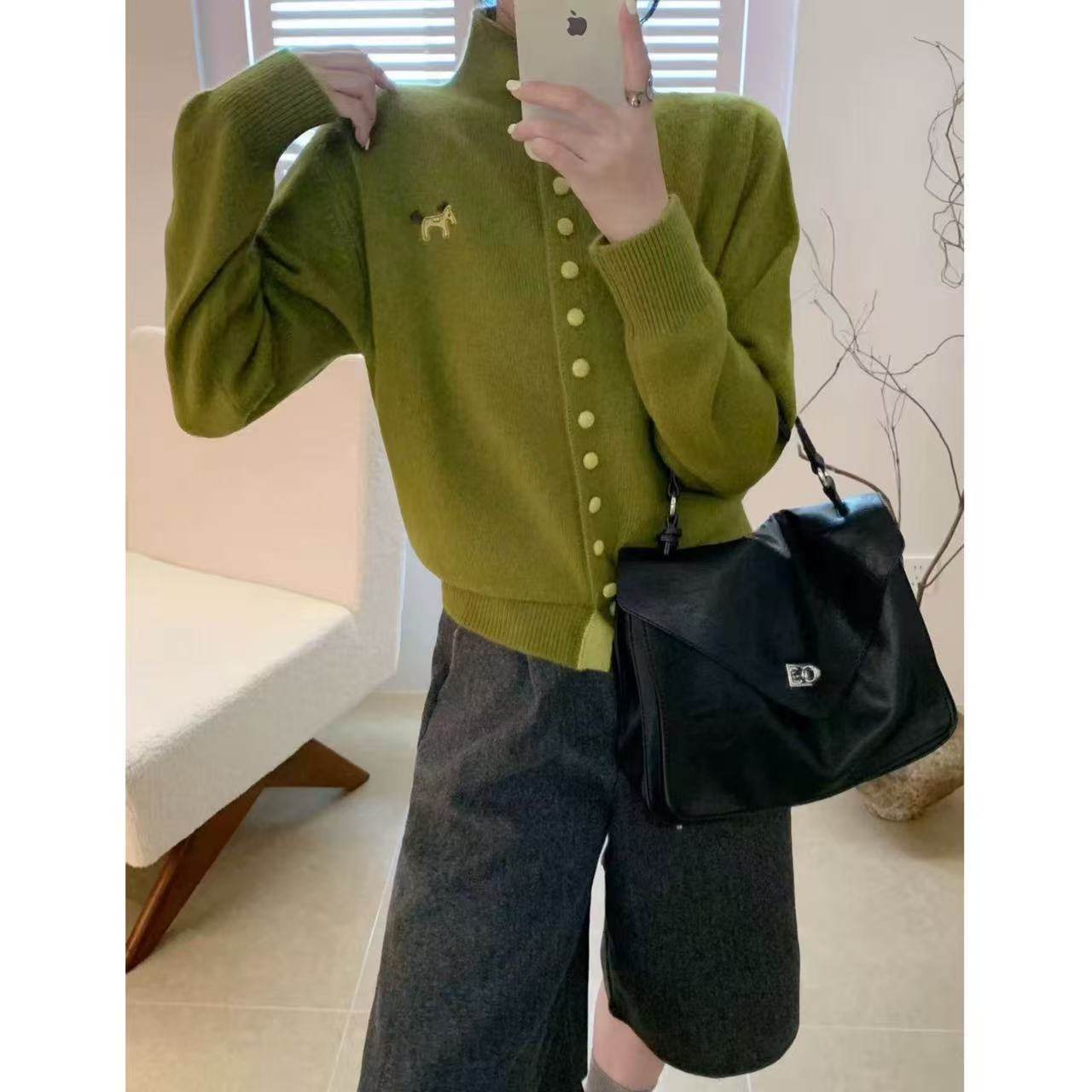 【幸运小马】半高领小马刺绣包扣针织毛衣开衫2235,女装/女士精品,短外套,淘宝优惠券,粉丝福利购,淘宝优惠卷