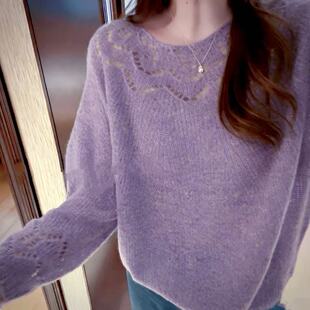 针织衫 小众设计感镂空花纹马海薄款 早春新品 2776 雾都紫玫瑰