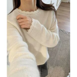 【花间序】通勤内搭 花边镂空精致浣熊软糯百搭针织衫毛衣2397