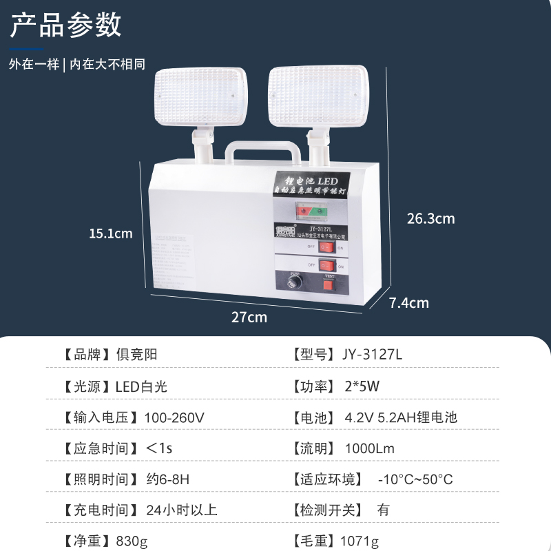 俱竞阳10W应急灯双头应急照明灯LED停电自带电源事故照明灯 家装灯饰光源 应急灯 原图主图