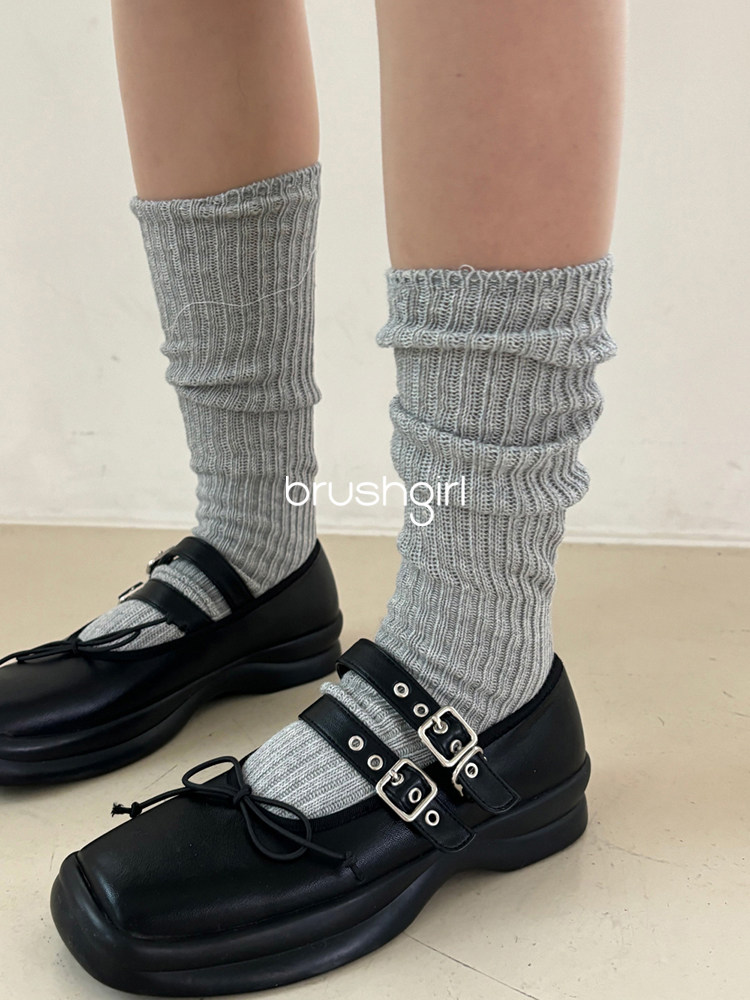 BRUSHGIRL 패셔너블한 발레슈즈 두꺼운 밑창 메리제인 한국세대 동대문 벨트 버클 리본 스퀘어 토 슈즈