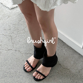 BRUSHGIRL韩国东大门夏季 布面镂空短靴 靴子露脚趾一字带透气薄款