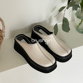 BRUSHGIRL方头包头拖韩系东大门显腿长增高6厘米松糕坡跟纯色半托