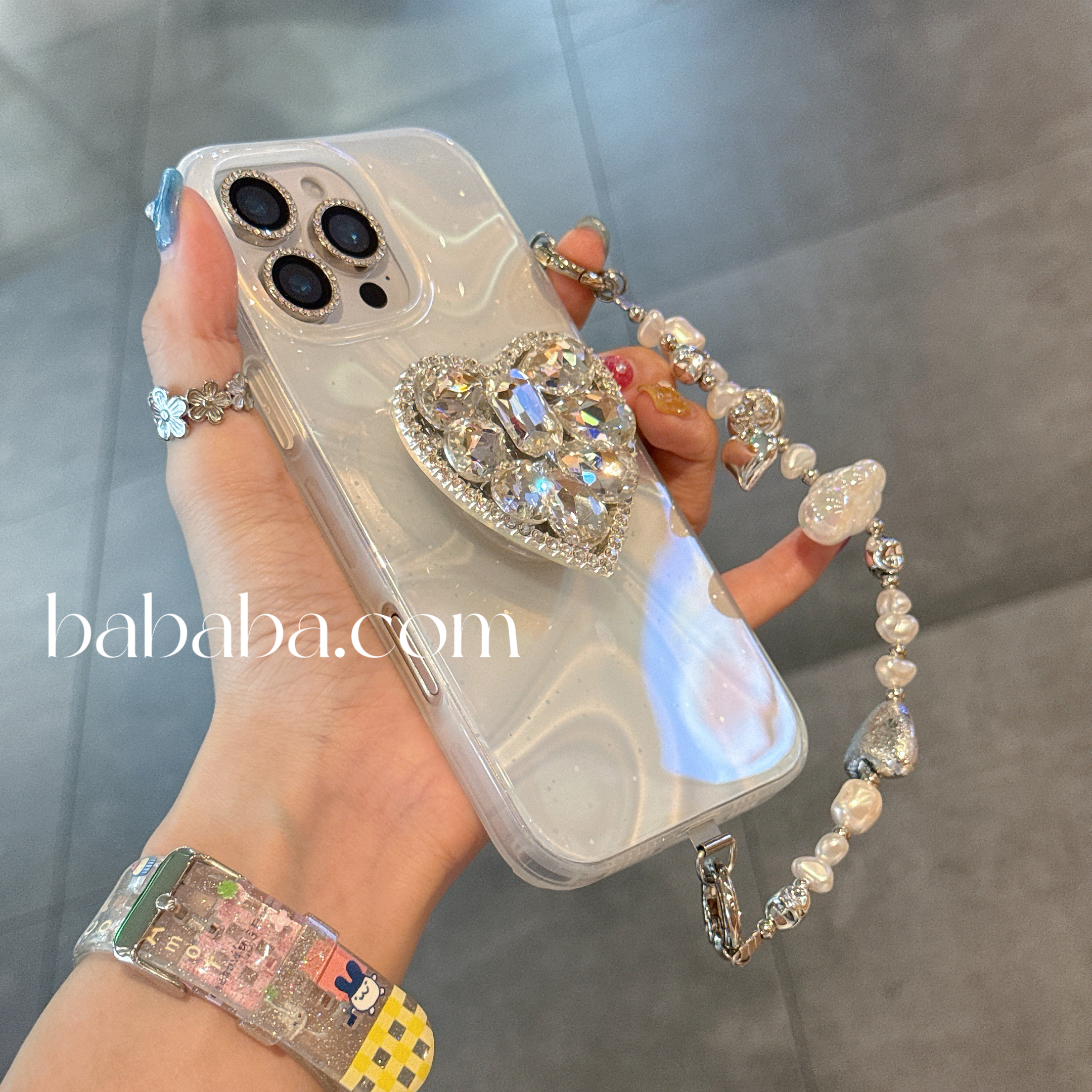 水波纹水钻支架适用iPhone15ProMax手机壳苹果16promax硅胶14pm女款13梦幻爱心时尚全包防摔软边小众手提链潮