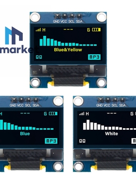 4针 0.96寸OLED 128x64模块 IIC接口 白色/蓝色/黄蓝双色【宽屏】