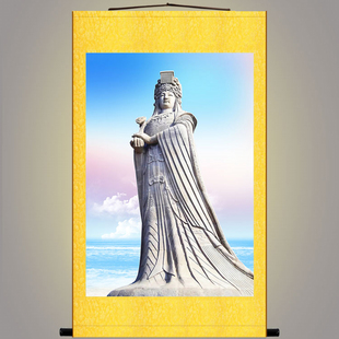 妈祖雕像神像画 湄洲岛人物石雕像 绢布卷轴挂画装饰画 来图定制
