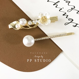 超仙梨花~复古珍珠发夹花朵水钻边夹可爱发卡一字夹刘海头饰夹子