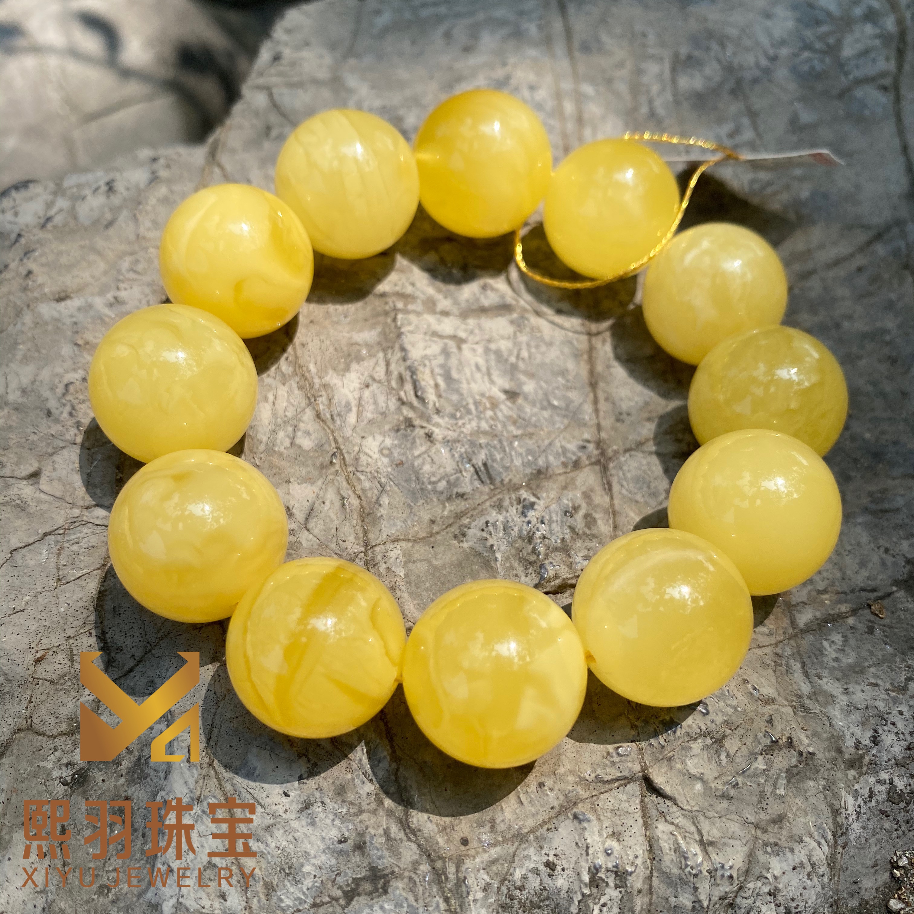 熙羽珠宝瑞典琥珀高品质海珀蜜蜡手串白花圆珠男女纯天然无优化