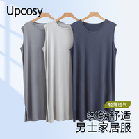連體無袖睡袍莫代爾家居服薄款男