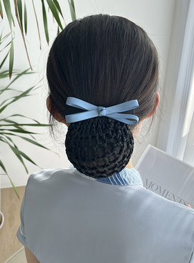 头花女网兜护士发网银行空姐职业蓝色简约盘头发头饰工作发夹发饰