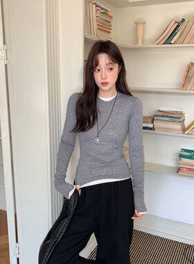 2025新款简约秋冬百搭纯色保暖三色显瘦白色打底衫长袖t恤女