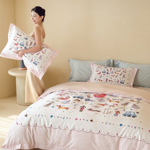 卡通长绒棉四件套全棉纯棉腊肠狗印花被套床单可爱儿童高级感床品