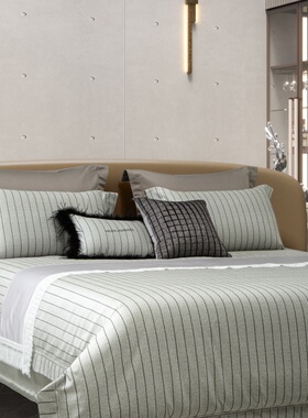 现代低调奢华男士条纹灰色180支美国匹马棉全棉贡缎四件套床品