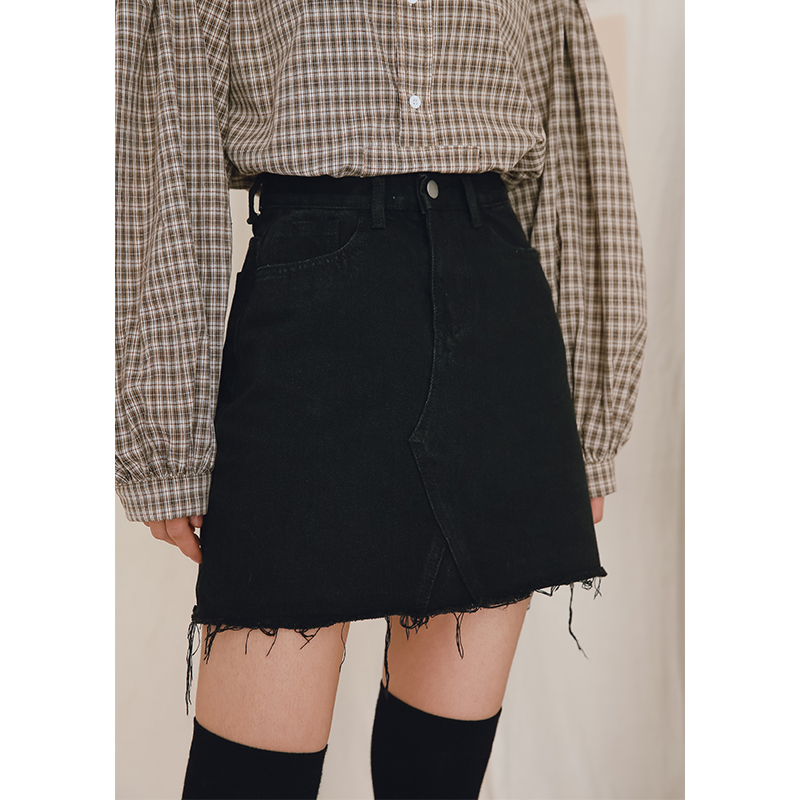 LOVEHEYNEW2019新款韩版简约时尚洗水毛边牛仔裙黑色短裙女夏款|msdalam kategori Butik wanita / wanita, skirt - dari Buy2taobao.com untuk memberikan perkhidmatan ejen Taobao profesional membeli