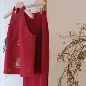 国风红色真丝绡刺绣订婚婚礼分体旗袍 新中式 LAMUMI 缪觅