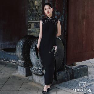 国风黑色真丝正绢手绣刺绣旗袍日常婚礼 中式 LAMUMI 缪觅