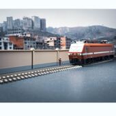 火车模型沙盘场景 车辆段内燃机车维修货场 围墙站场工业机务段