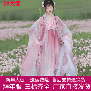 披帛粉色雪纺汉服女重工刺绣超大袖渐变色柯子裙春夏秋儒裙套装