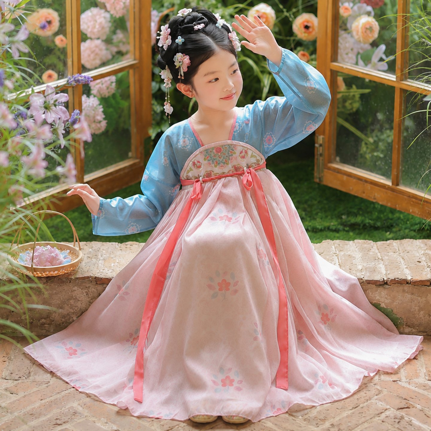 蓝粉汉服裙女童2026秋季儿童古装裙子高端国风夏季薄款公主连衣裙
