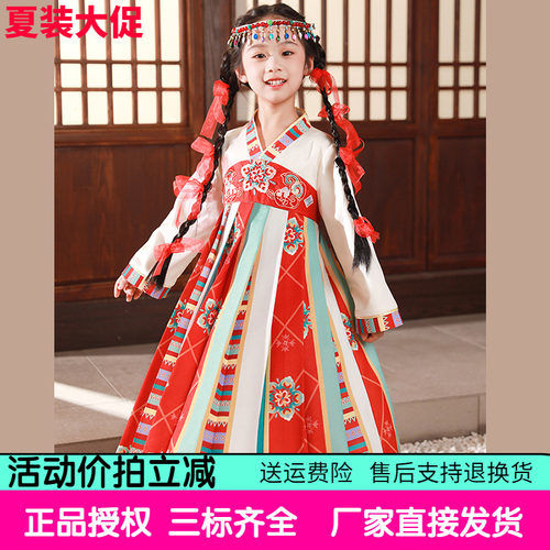 专柜同款高档女童印花缎面连衣裙