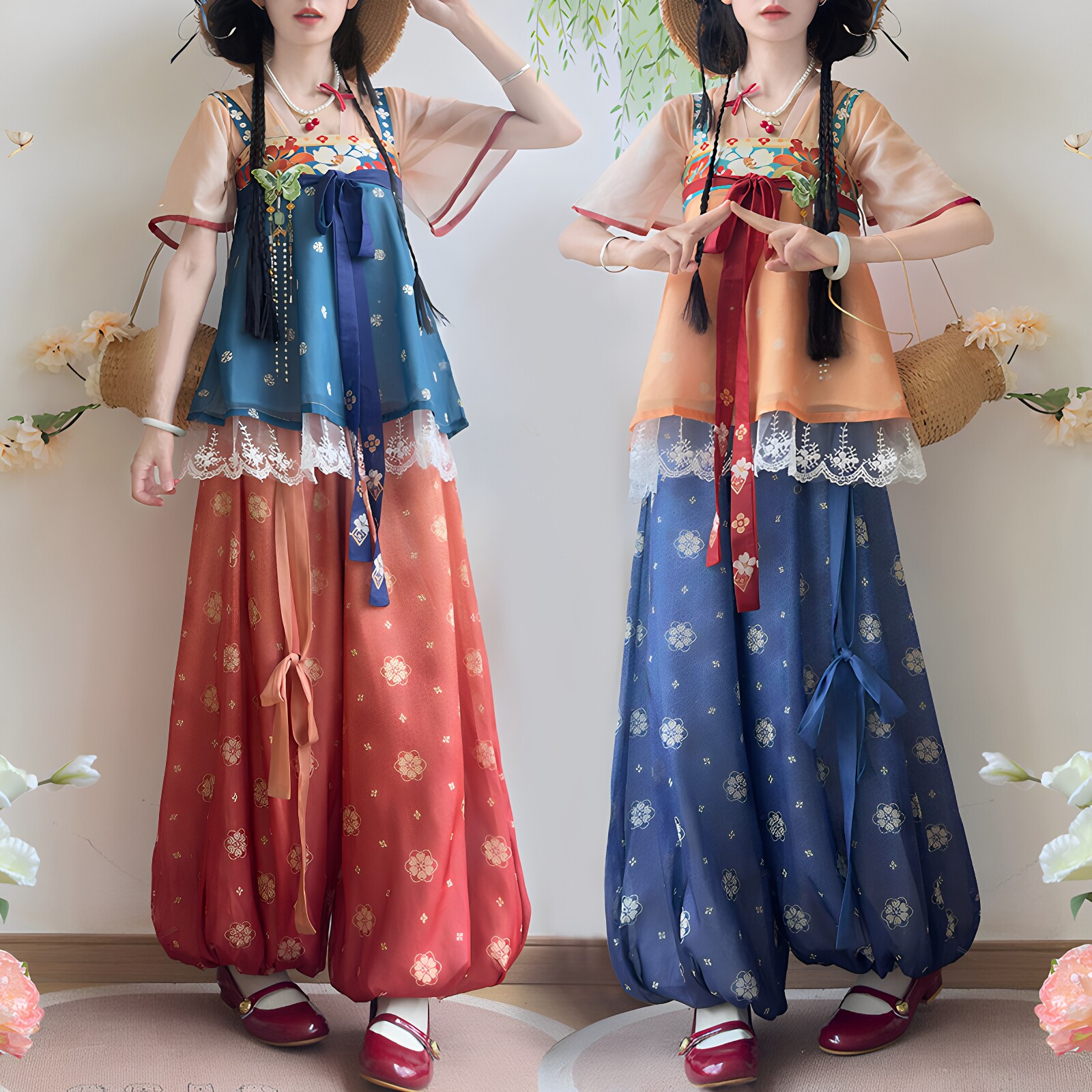成人拼蕾丝汉服套装夏款灯笼裤