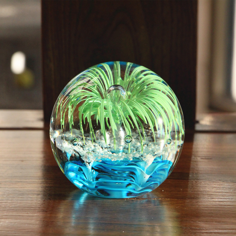 创意琉璃水晶球家居装饰书房博古架海洋夜光摆件纪念教师节小礼物